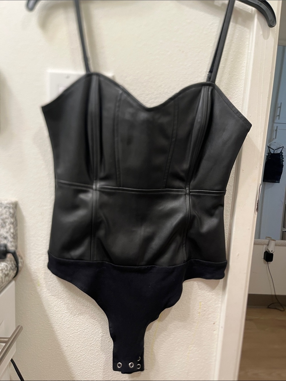 Guess Black Faux Leather Bustier Bodysuit